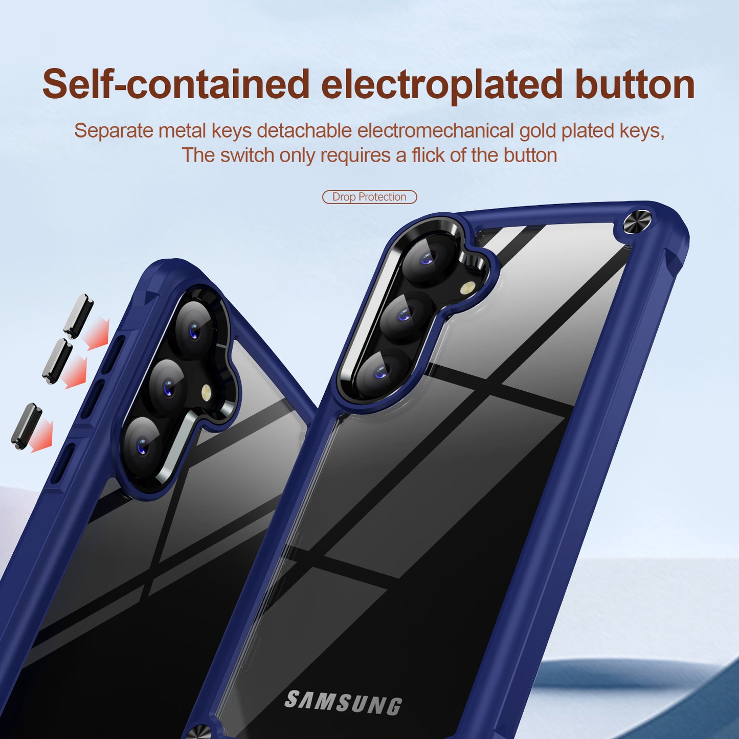 For Samsung Galaxy S24 Phone Case Shockproof PC+TPU Phone Cover with Alloy Lens Frame - Blue+Black
