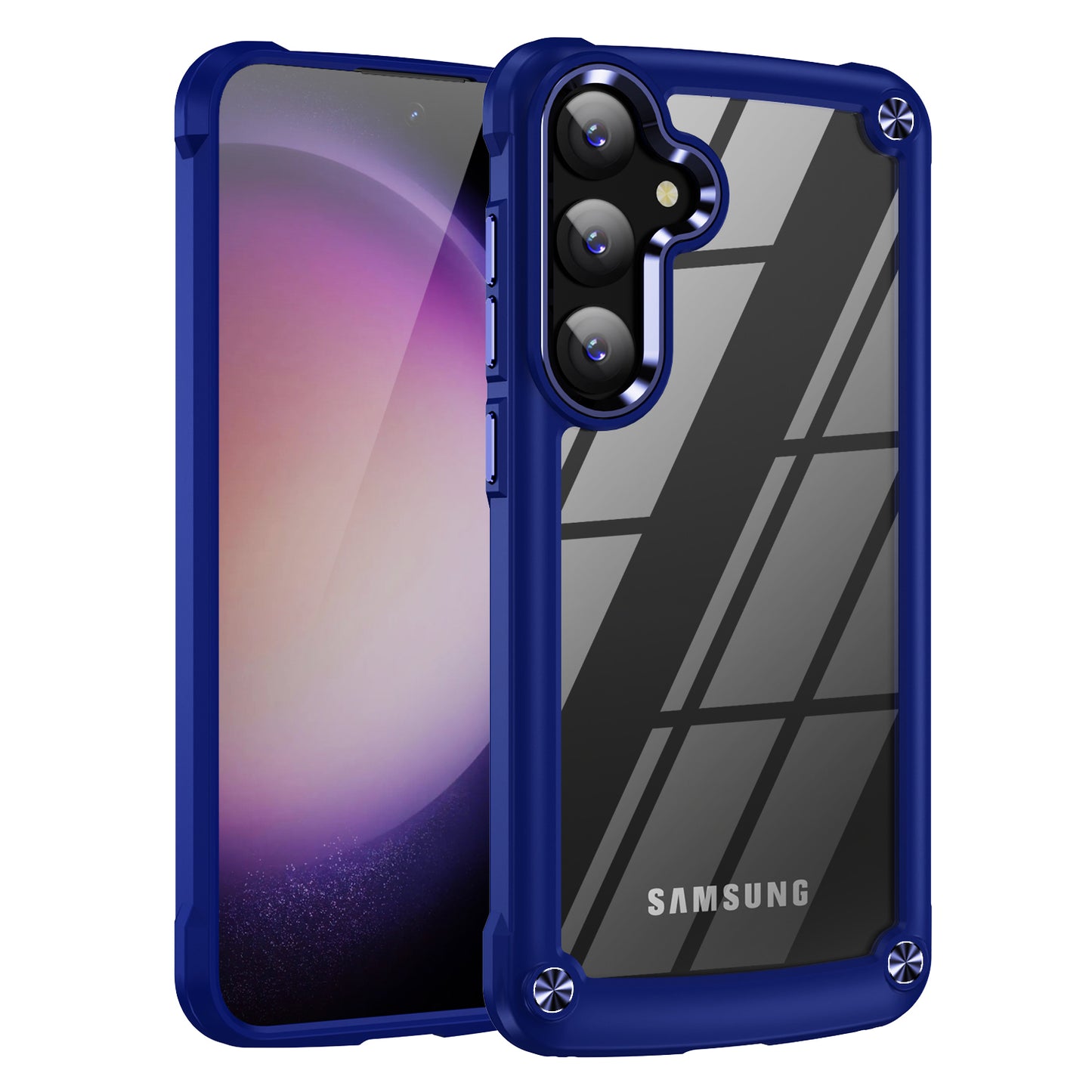 For Samsung Galaxy S24 Phone Case Shockproof PC+TPU Phone Cover with Alloy Lens Frame - Blue