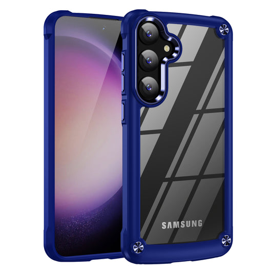 For Samsung Galaxy S24 Phone Case Shockproof PC+TPU Phone Cover with Alloy Lens Frame - Blue