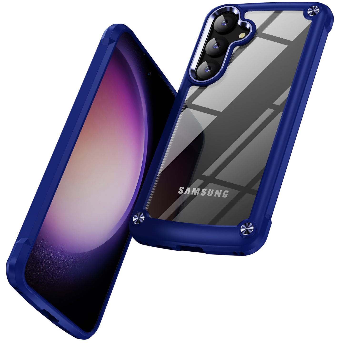 For Samsung Galaxy S24 Phone Case Shockproof PC+TPU Phone Cover with Alloy Lens Frame - Blue