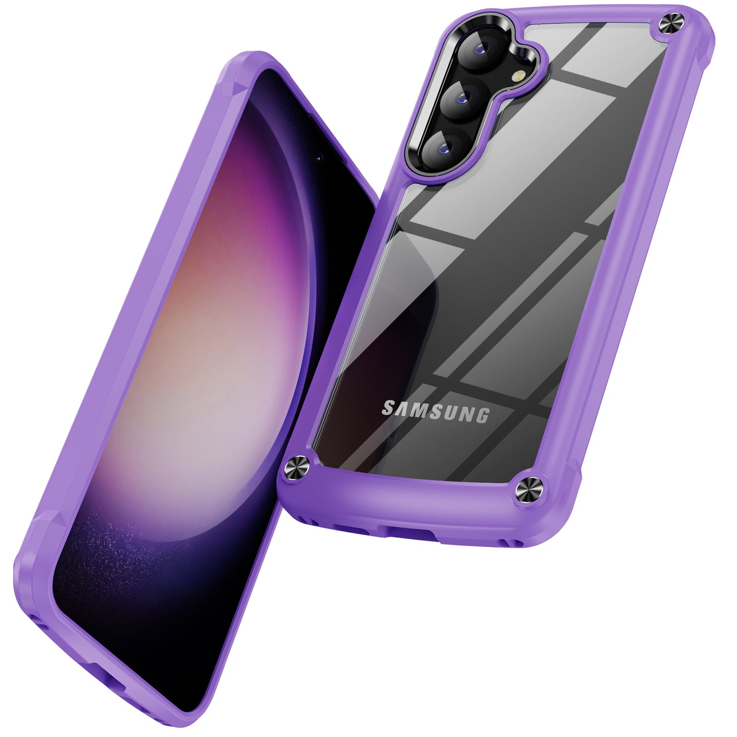 For Samsung Galaxy S24 Phone Case Shockproof PC+TPU Phone Cover with Alloy Lens Frame - Purple+Black