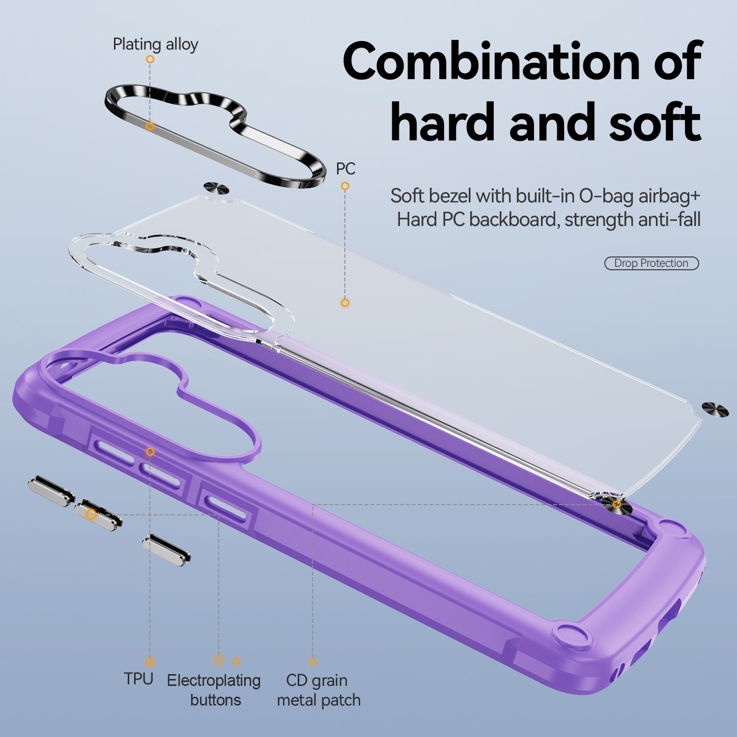 For Samsung Galaxy S24 Phone Case Shockproof PC+TPU Phone Cover with Alloy Lens Frame - Purple+Black