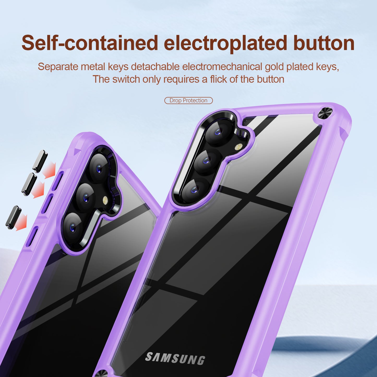 For Samsung Galaxy S24 Phone Case Shockproof PC+TPU Phone Cover with Alloy Lens Frame - Purple+Black
