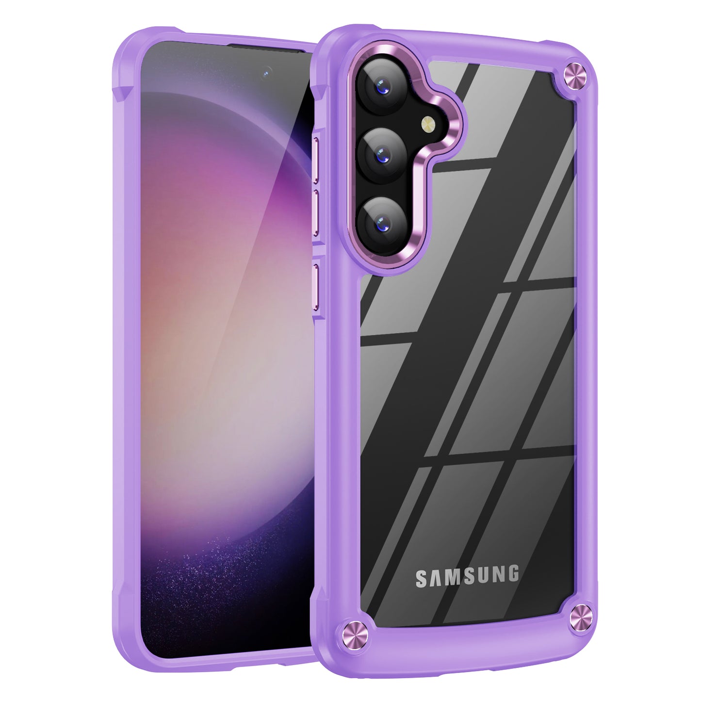 For Samsung Galaxy S24 Phone Case Shockproof PC+TPU Phone Cover with Alloy Lens Frame - Purple