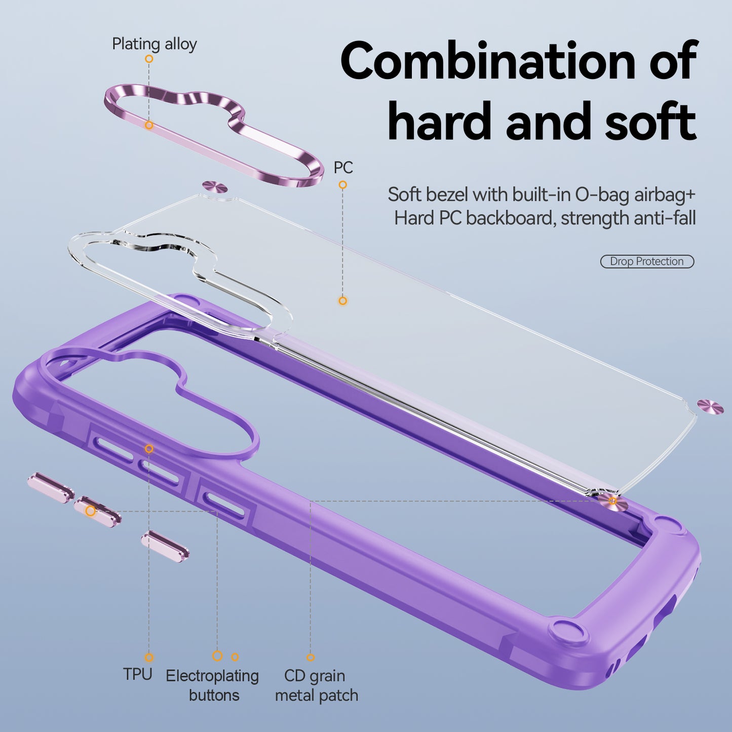 For Samsung Galaxy S24 Phone Case Shockproof PC+TPU Phone Cover with Alloy Lens Frame - Purple