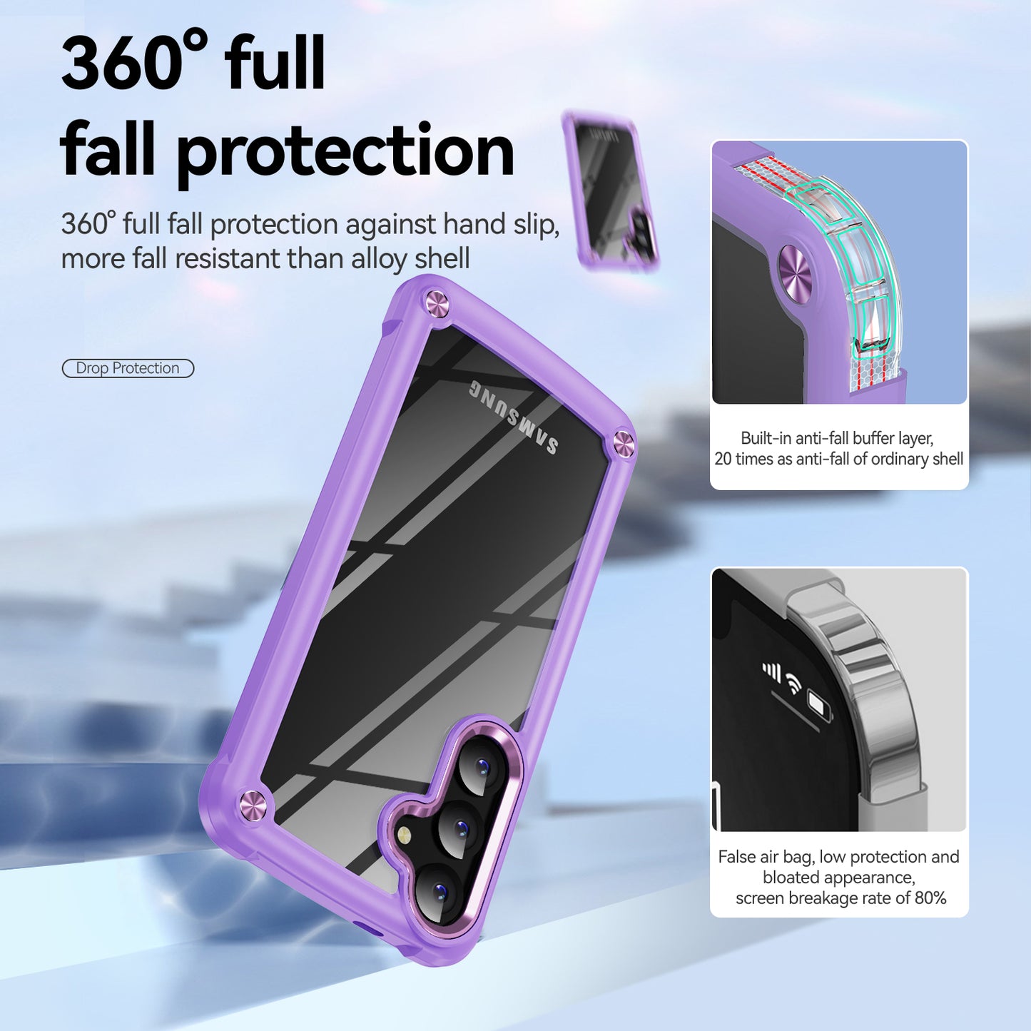 For Samsung Galaxy S24 Phone Case Shockproof PC+TPU Phone Cover with Alloy Lens Frame - Purple