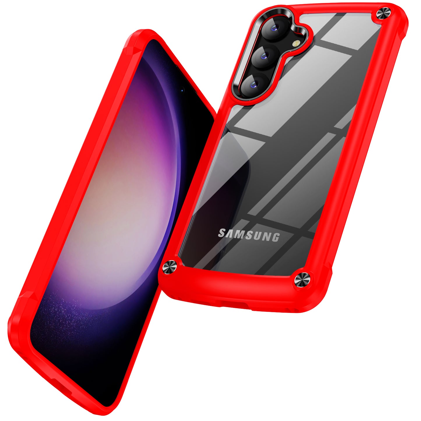 For Samsung Galaxy S24 Phone Case Shockproof PC+TPU Phone Cover with Alloy Lens Frame - Red+Black