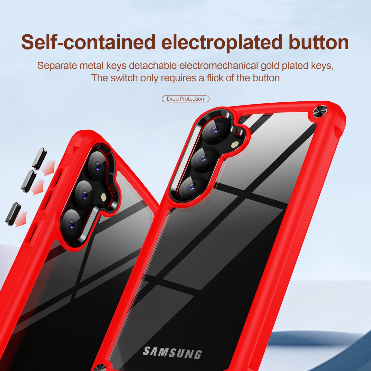 For Samsung Galaxy S24 Phone Case Shockproof PC+TPU Phone Cover with Alloy Lens Frame - Red+Black