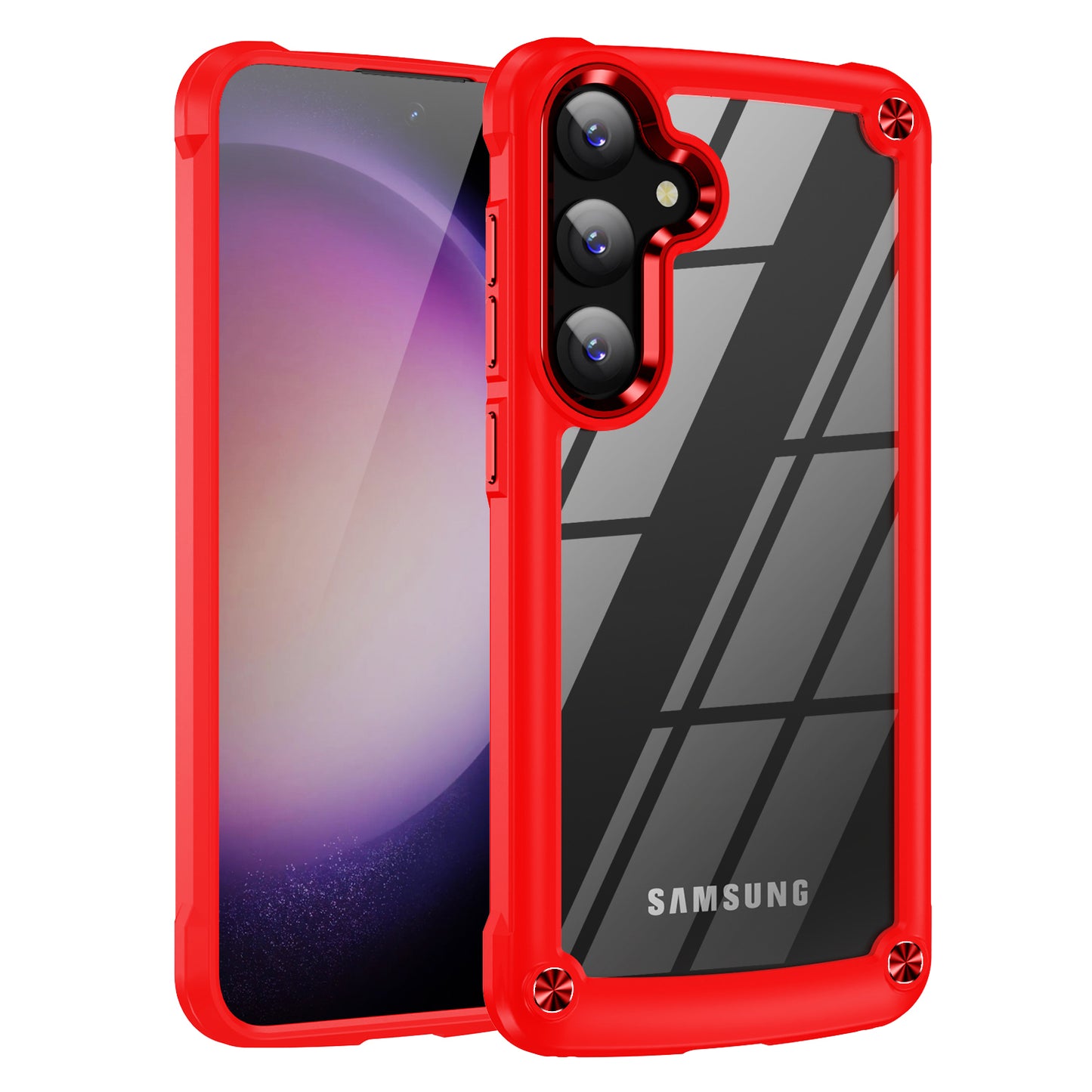 For Samsung Galaxy S24 Phone Case Shockproof PC+TPU Phone Cover with Alloy Lens Frame - Red