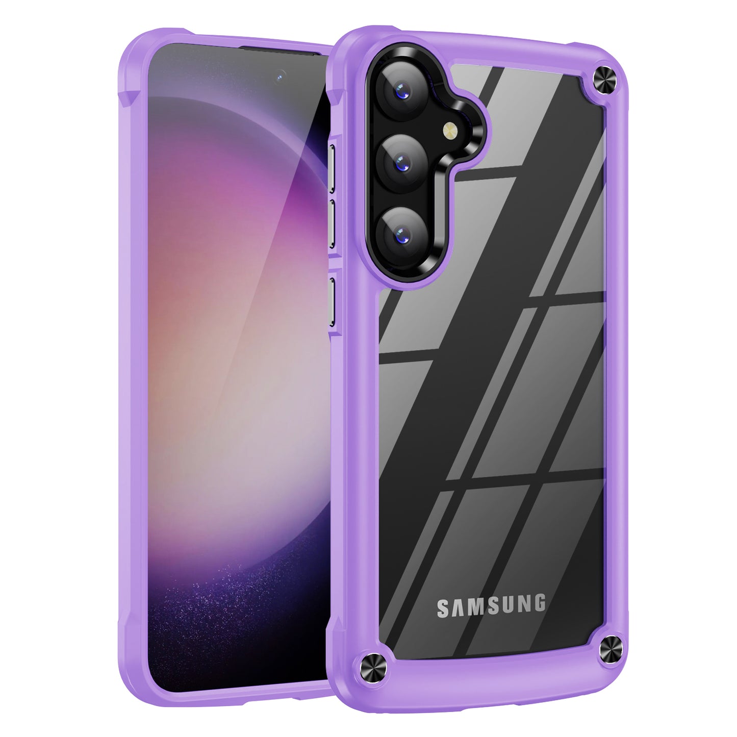 PC+TPU Phone Case for Samsung Galaxy S24+ Phone Cover with Anti-Drop Alloy Lens Frame - Purple+Black