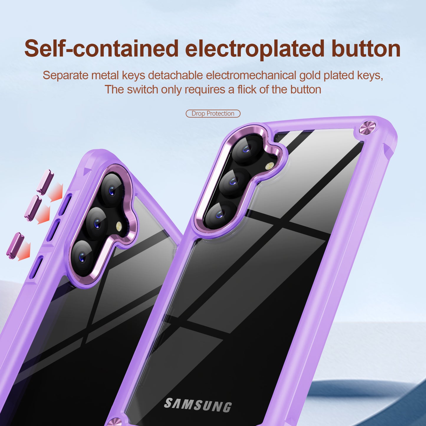 PC+TPU Phone Case for Samsung Galaxy S24+ Phone Cover with Anti-Drop Alloy Lens Frame - Purple