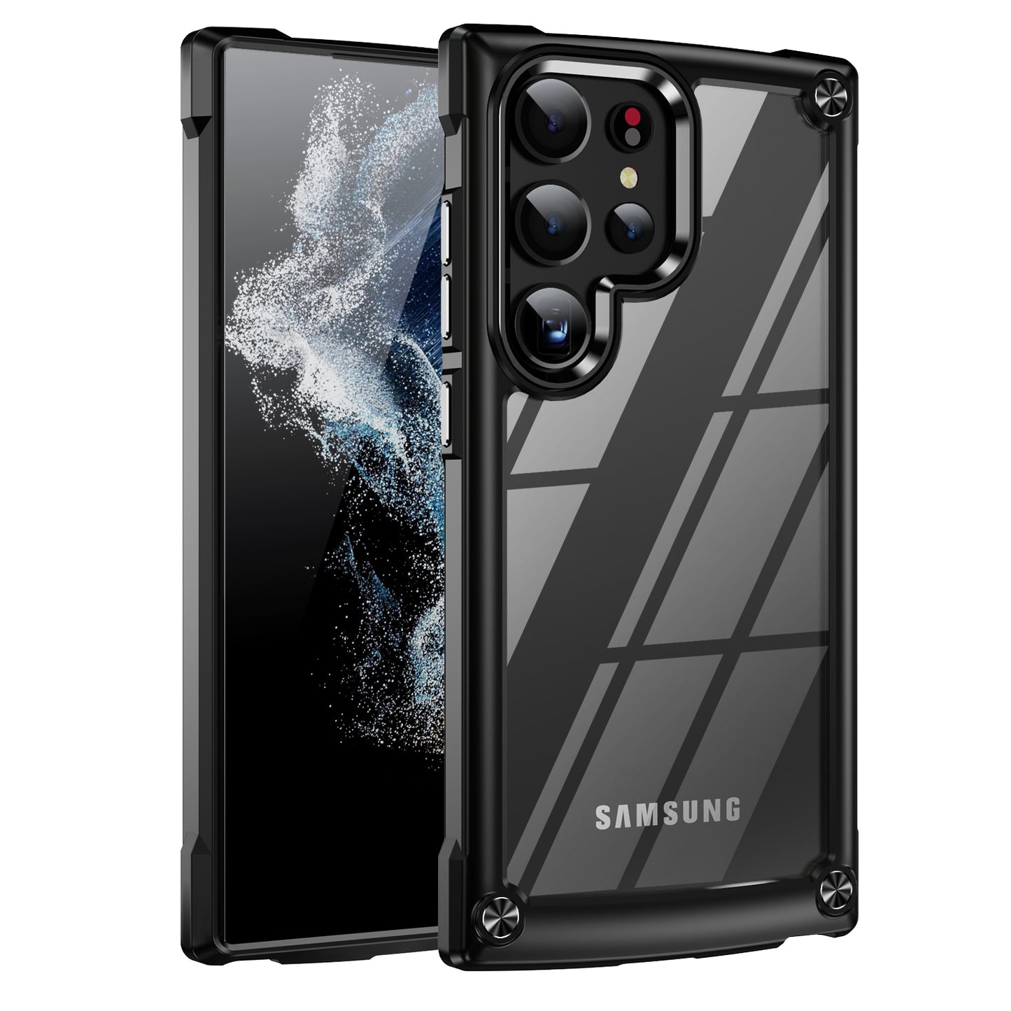 For Samsung Galaxy S24 Ultra Case Anti-fall PC + TPU Phone Protector with Alloy Lens Frame - Black