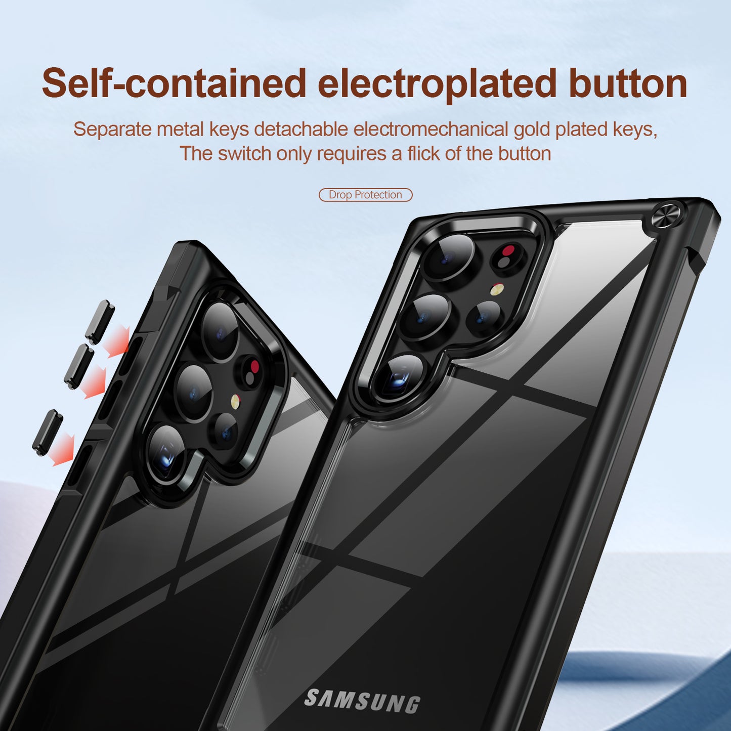 For Samsung Galaxy S24 Ultra Case Anti-fall PC + TPU Phone Protector with Alloy Lens Frame - Black