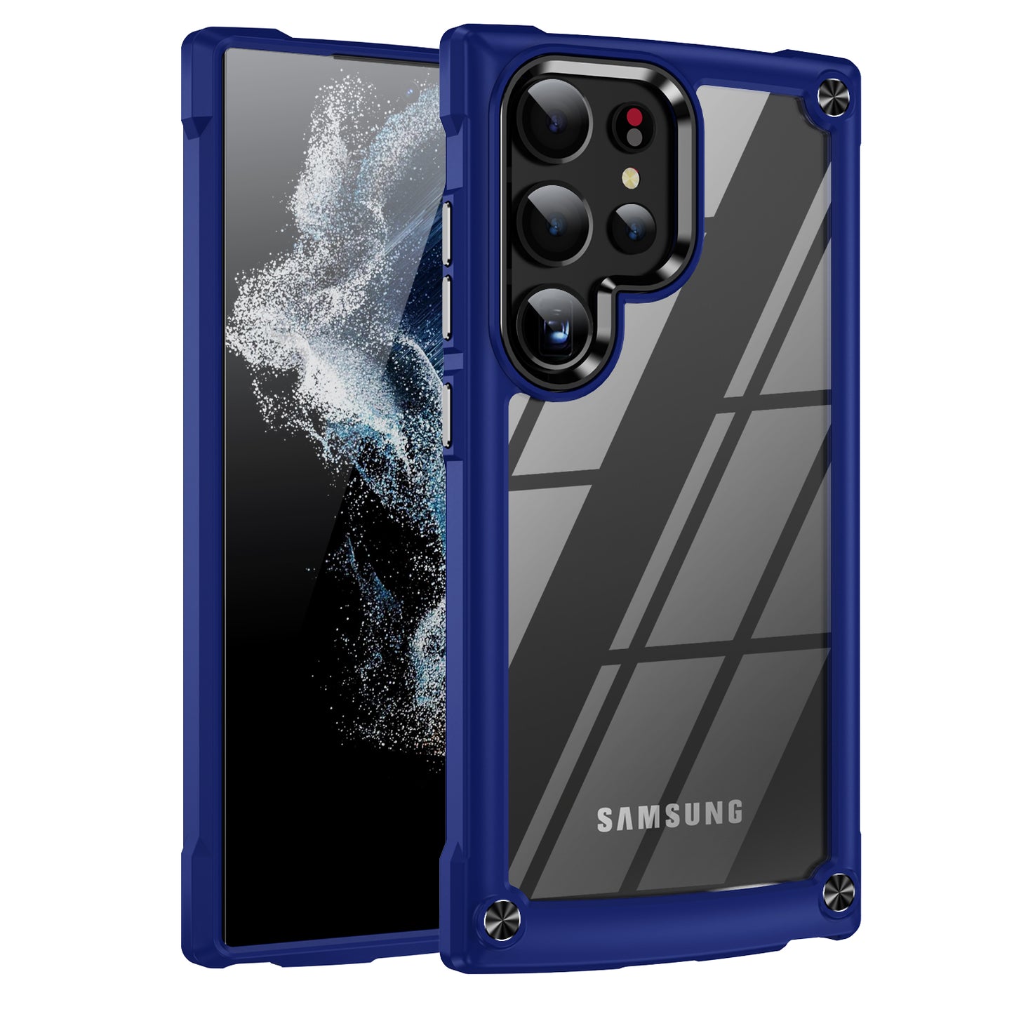 For Samsung Galaxy S24 Ultra Case Anti-fall PC + TPU Phone Protector with Alloy Lens Frame - Blue+Black