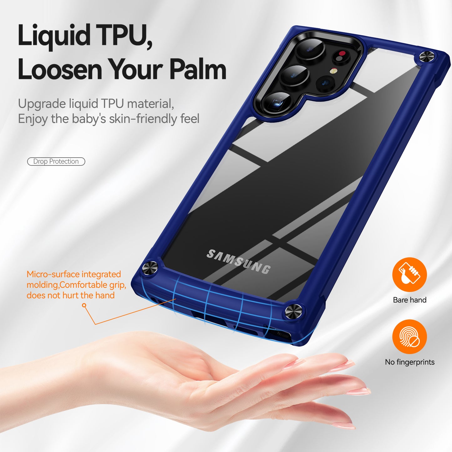 For Samsung Galaxy S24 Ultra Case Anti-fall PC + TPU Phone Protector with Alloy Lens Frame - Blue+Black