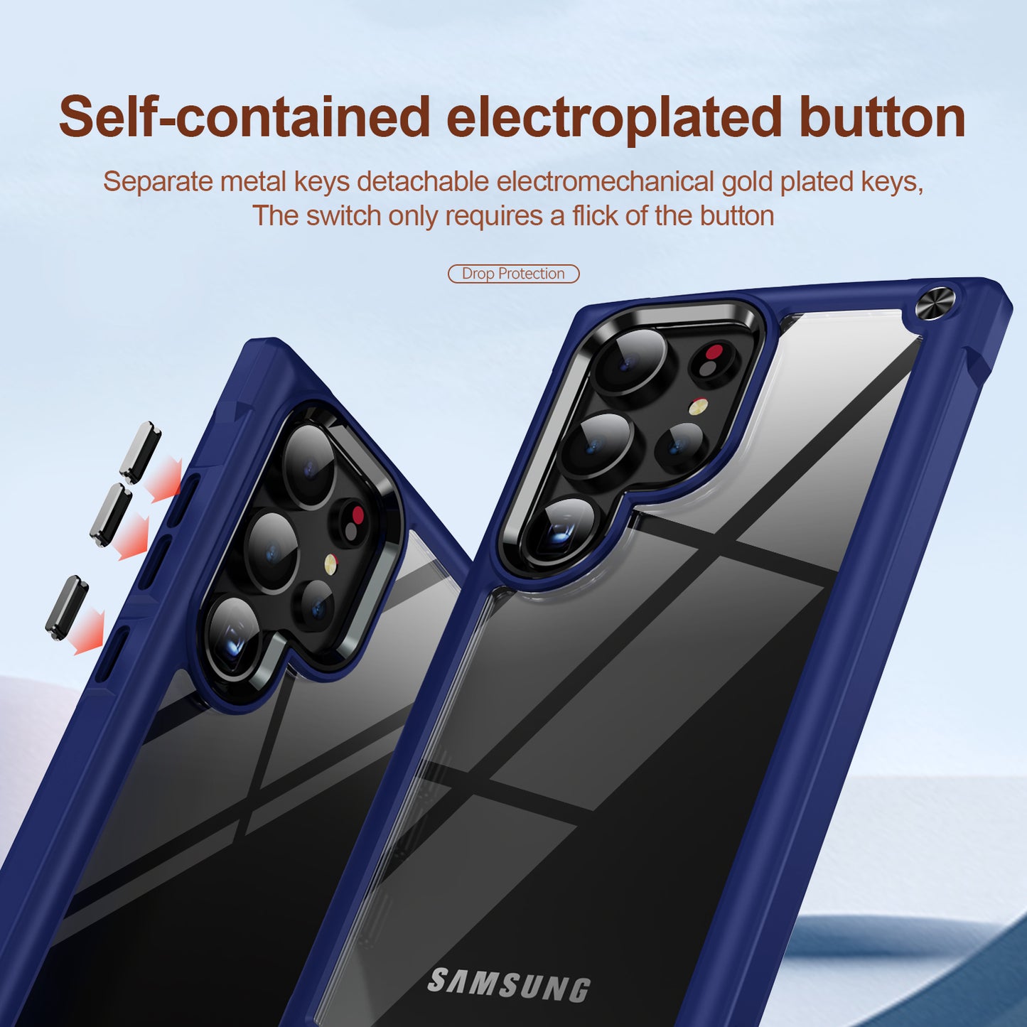 For Samsung Galaxy S24 Ultra Case Anti-fall PC + TPU Phone Protector with Alloy Lens Frame - Blue+Black