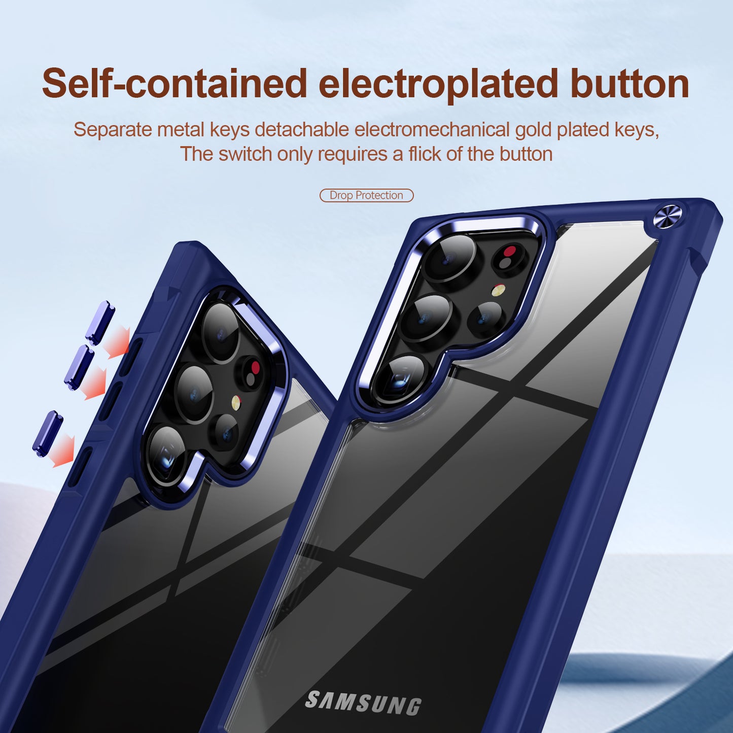 For Samsung Galaxy S24 Ultra Case Anti-fall PC + TPU Phone Protector with Alloy Lens Frame - Blue