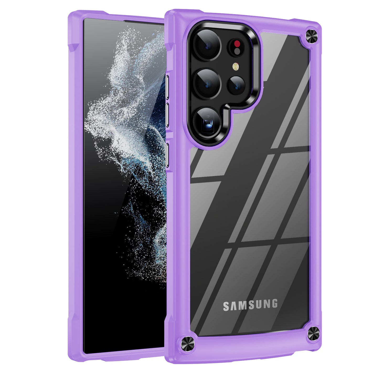 For Samsung Galaxy S24 Ultra Case Anti-fall PC + TPU Phone Protector with Alloy Lens Frame - Purple+Black
