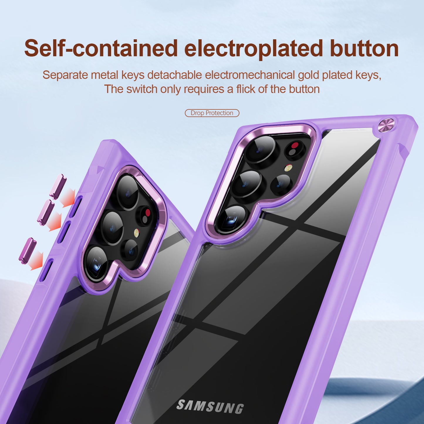 For Samsung Galaxy S24 Ultra Case Anti-fall PC + TPU Phone Protector with Alloy Lens Frame - Purple