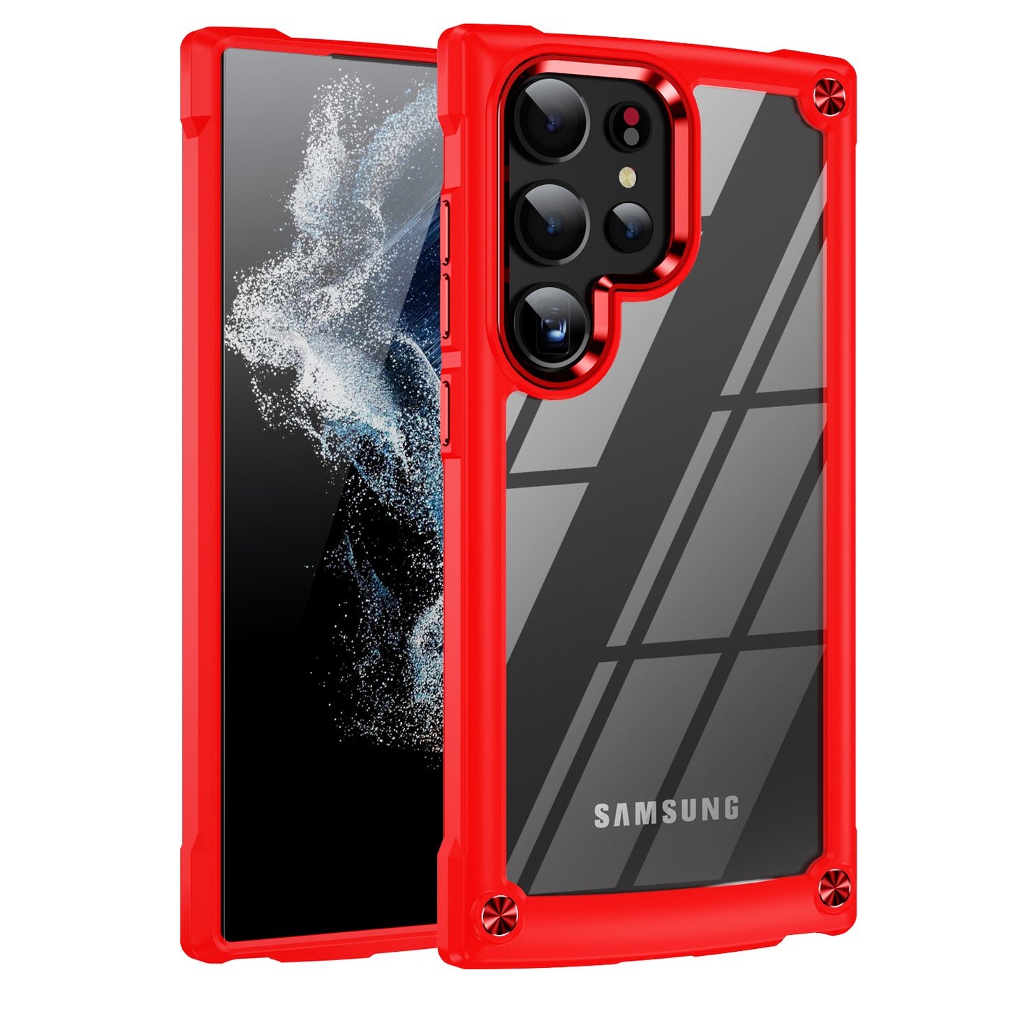For Samsung Galaxy S24 Ultra Case Anti-fall PC + TPU Phone Protector with Alloy Lens Frame - Red