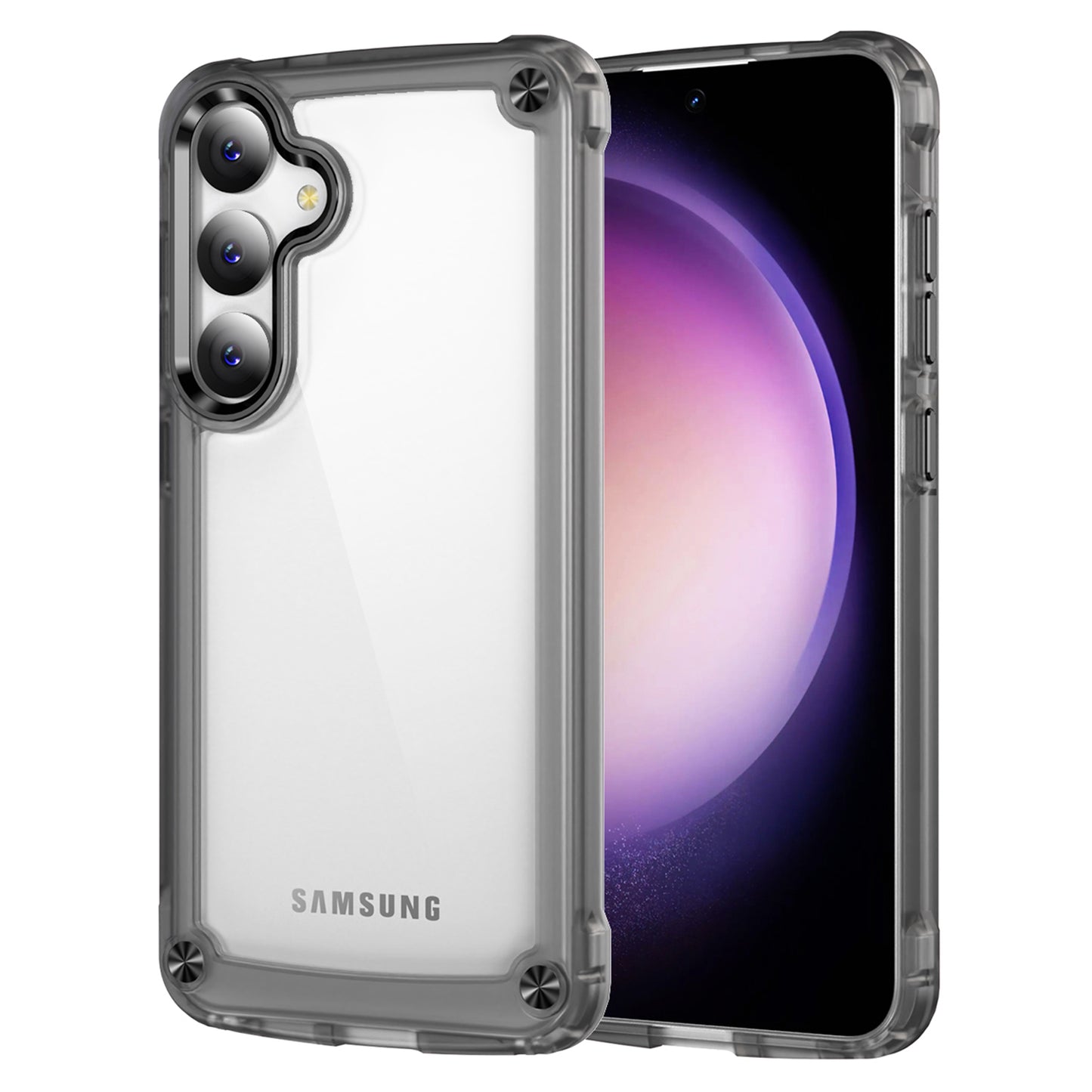 For Samsung Galaxy S24 Case Anti-drop TPU Frame Clear PC Back Cover - Transparent+Black