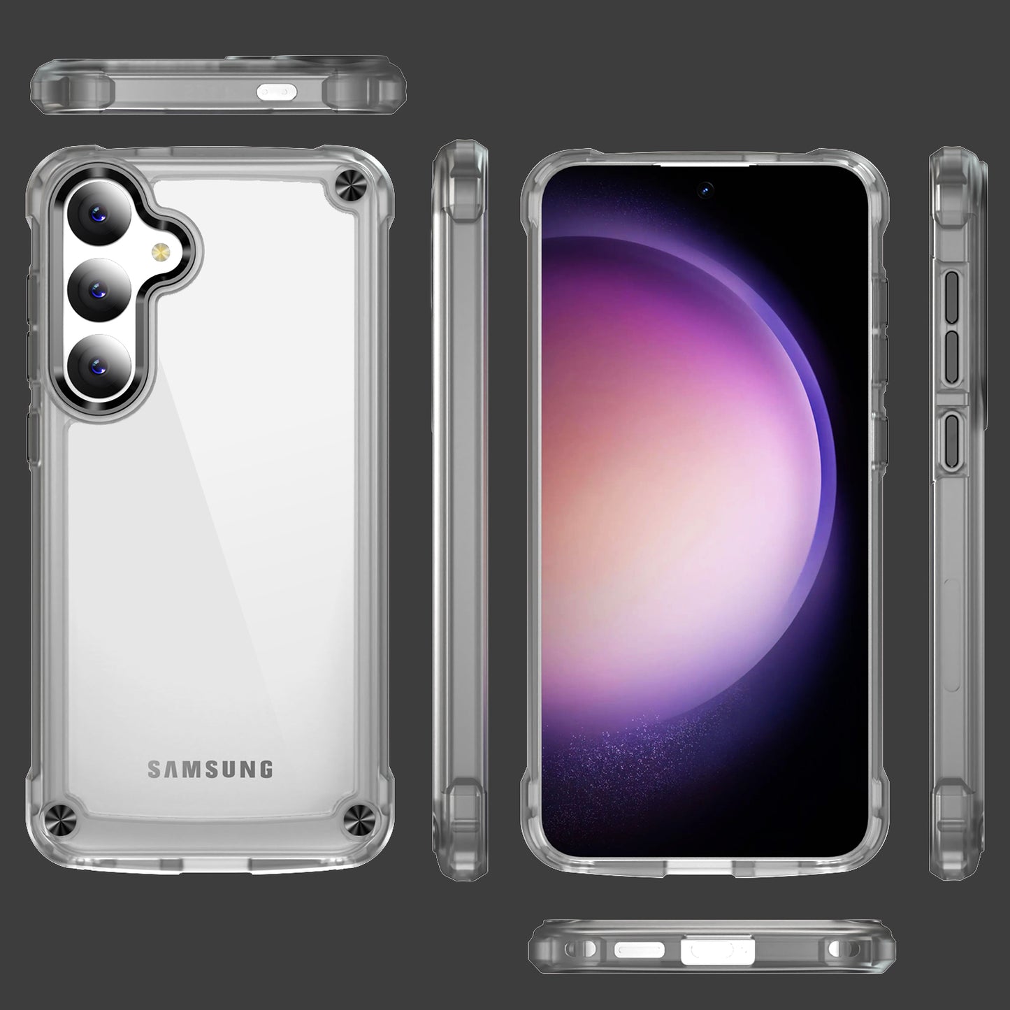 For Samsung Galaxy S24 Case Anti-drop TPU Frame Clear PC Back Cover - Transparent+Black