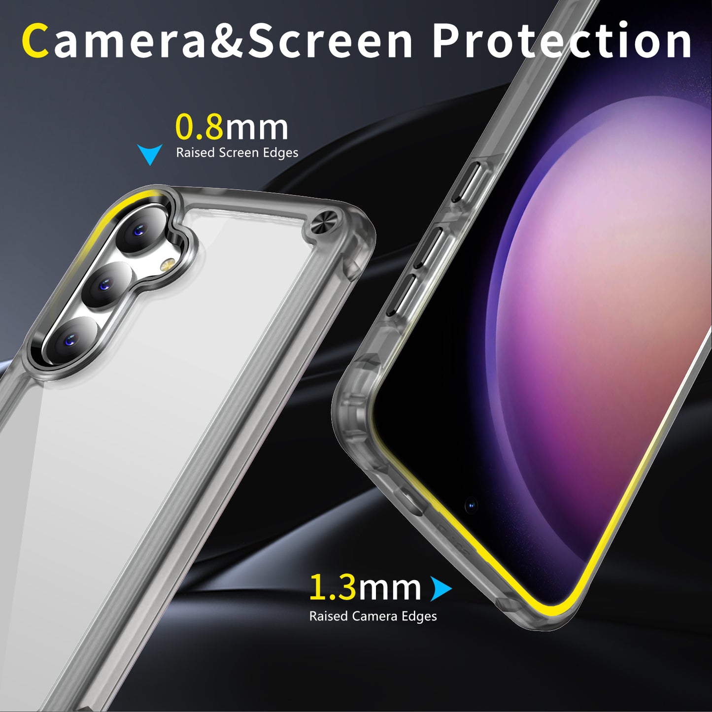 For Samsung Galaxy S24 Case Anti-drop TPU Frame Clear PC Back Cover - Transparent+Black