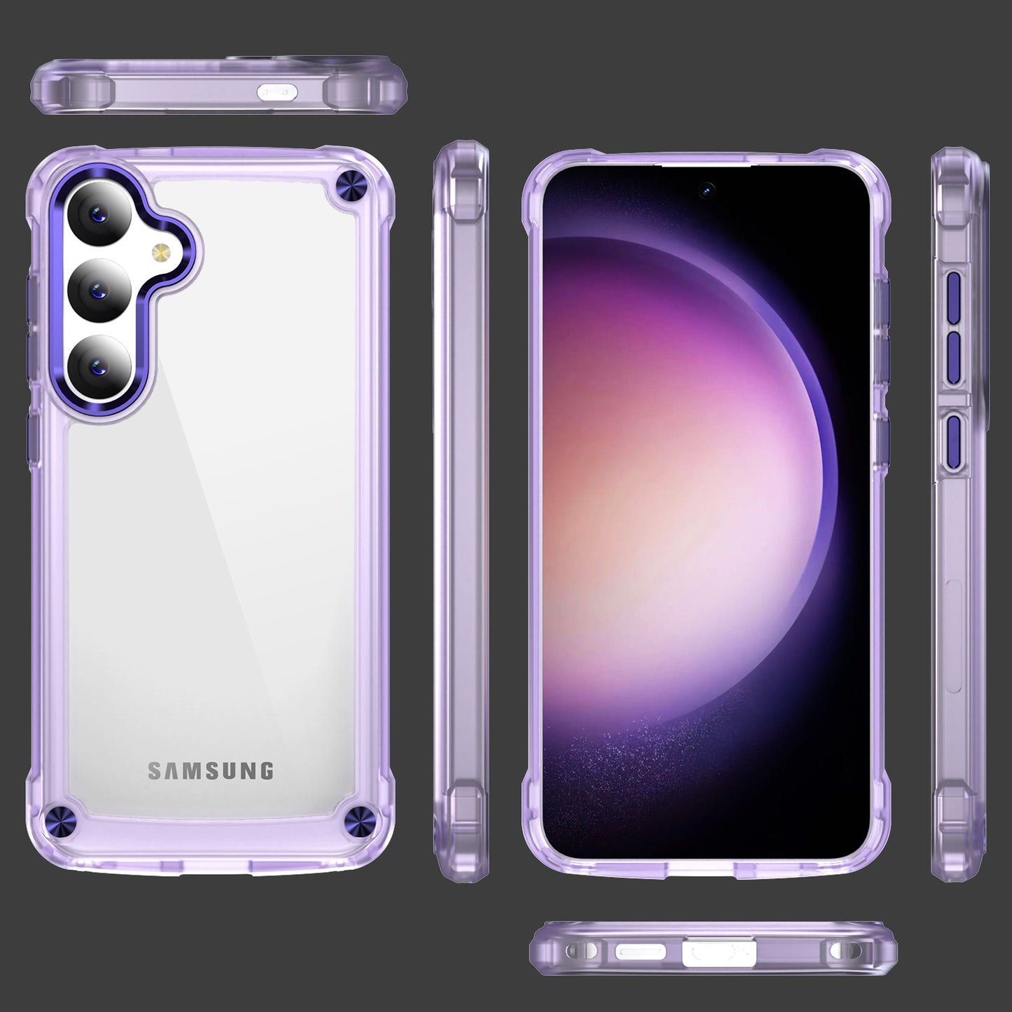 For Samsung Galaxy S24 Case Anti-drop TPU Frame Clear PC Back Cover - Transparent+Purple