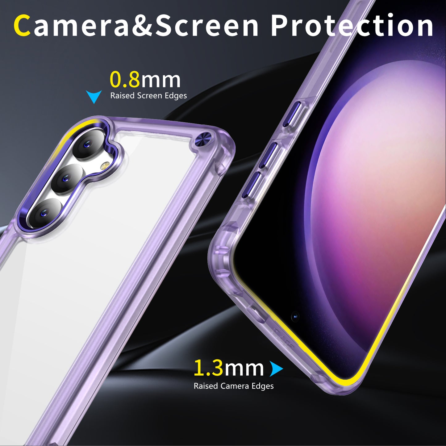For Samsung Galaxy S24 Case Anti-drop TPU Frame Clear PC Back Cover - Transparent+Purple