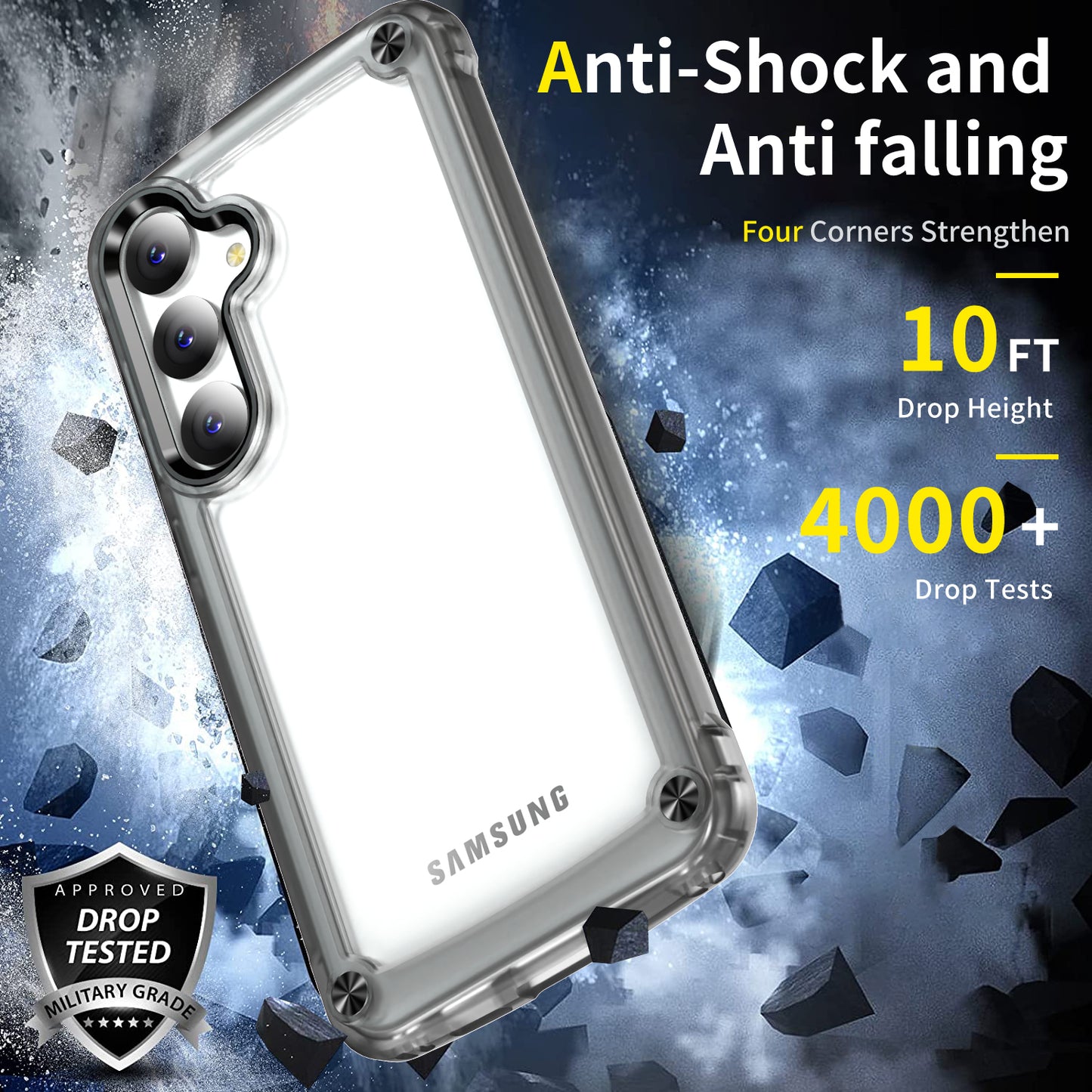 For Samsung Galaxy S24+ Clear Case PC+TPU Cover with Camera Lens Frame - Transparent+Black