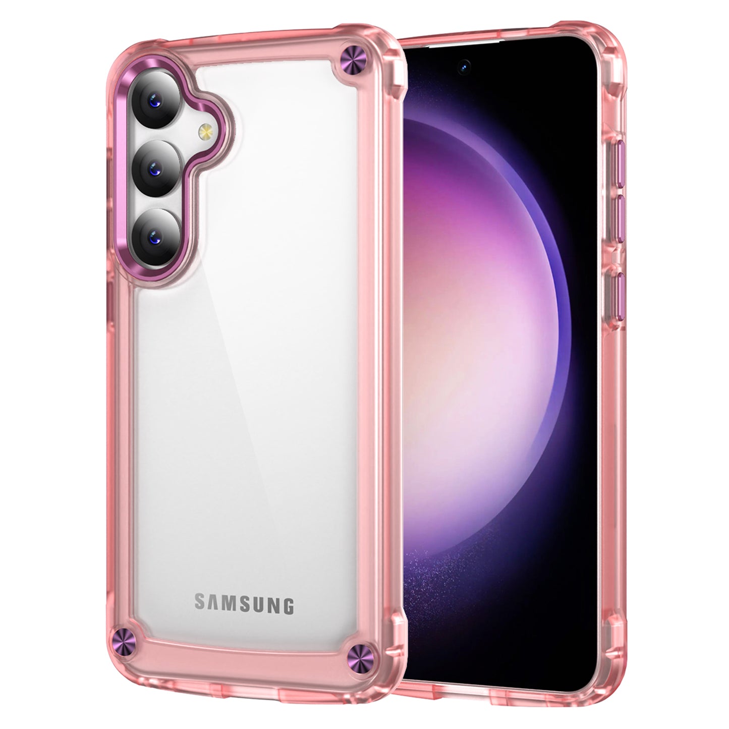 For Samsung Galaxy S24+ Clear Case PC+TPU Cover with Camera Lens Frame - Transparent+Pink