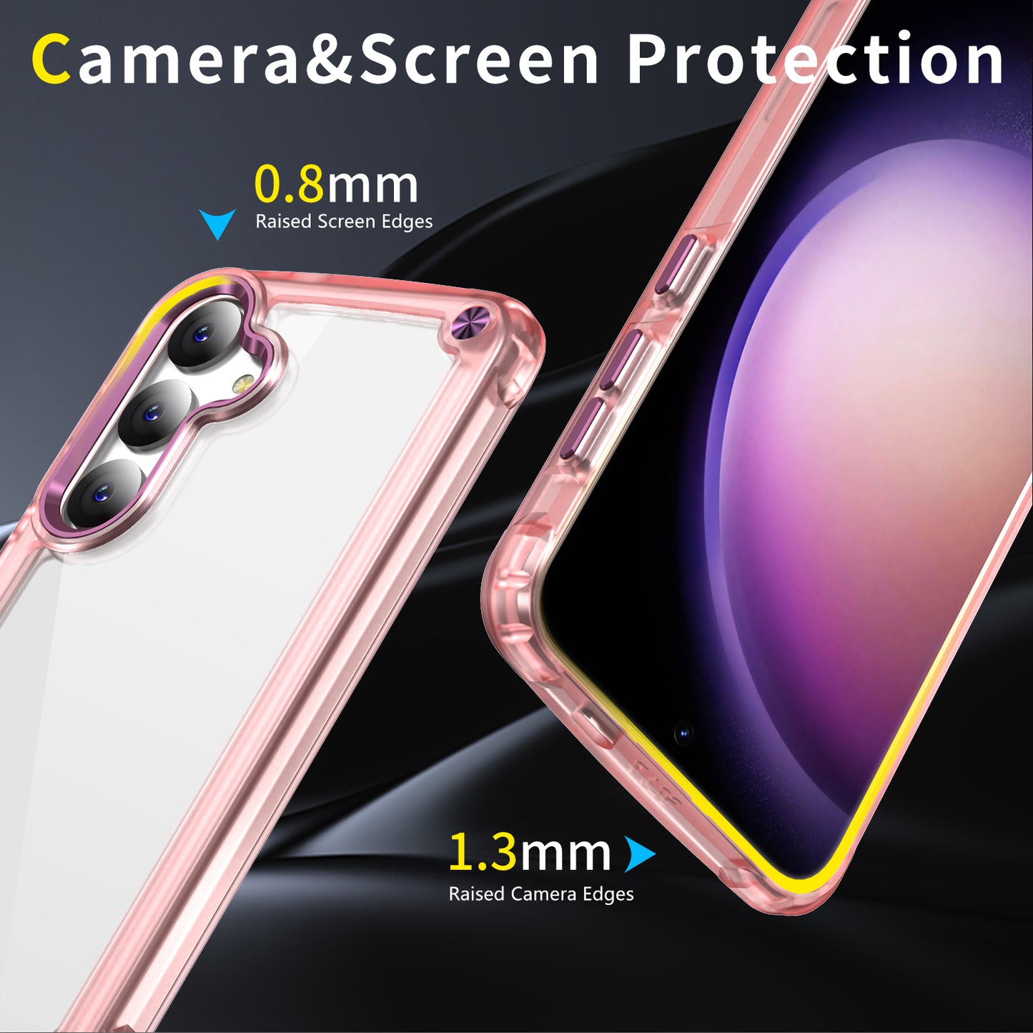 For Samsung Galaxy S24+ Clear Case PC+TPU Cover with Camera Lens Frame - Transparent+Pink