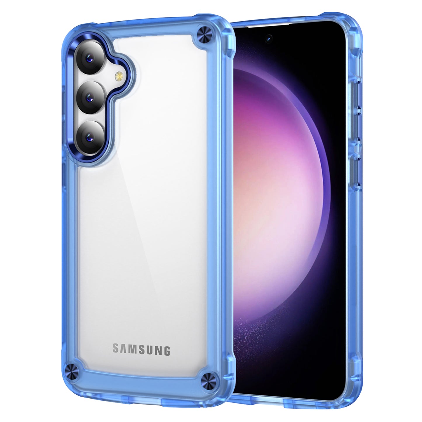 For Samsung Galaxy S24+ Clear Case PC+TPU Cover with Camera Lens Frame - Transparent+Blue
