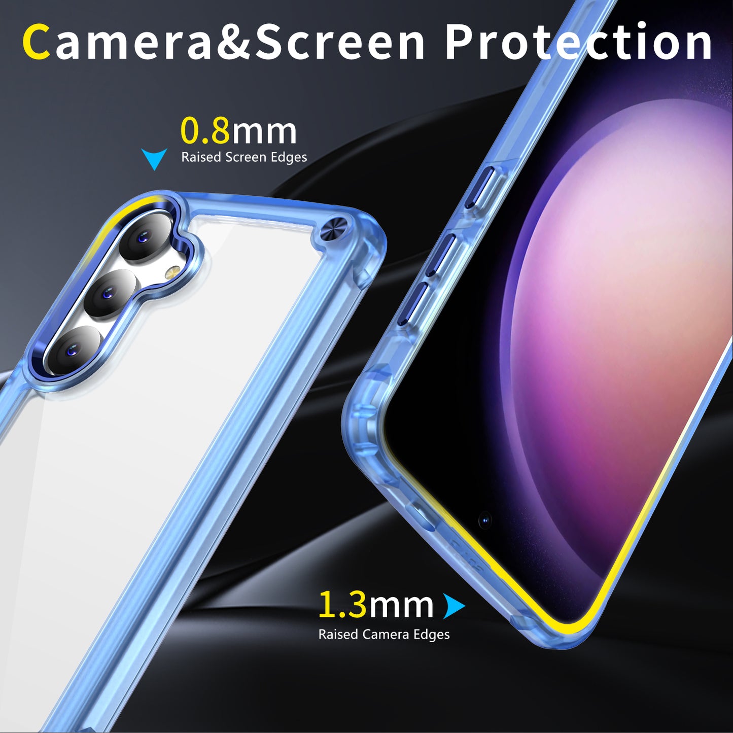 For Samsung Galaxy S24+ Clear Case PC+TPU Cover with Camera Lens Frame - Transparent+Blue