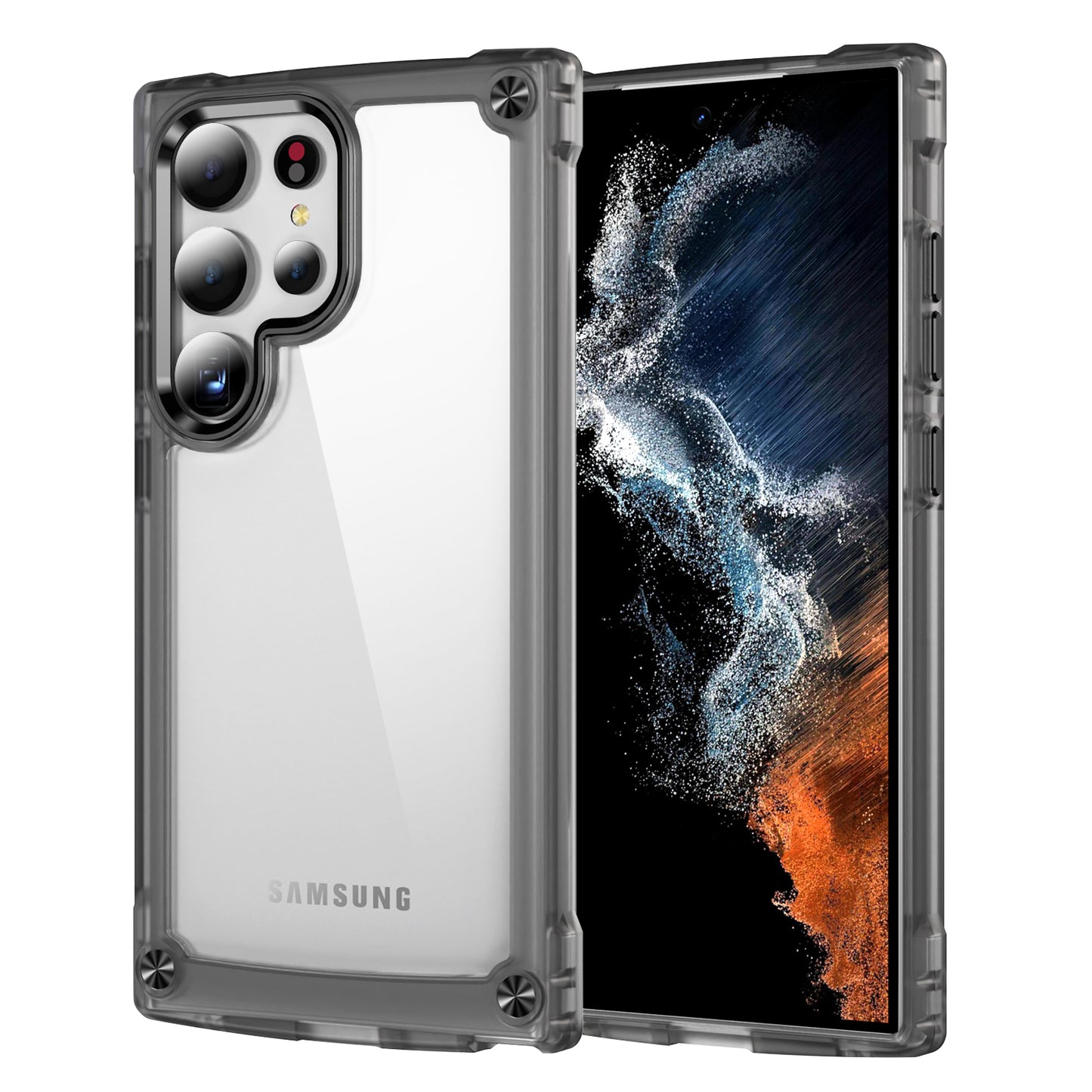 For Samsung Galaxy S24 Ultra Case PC+TPU Skin-touch Clear Phone Cover - Transparent+Black