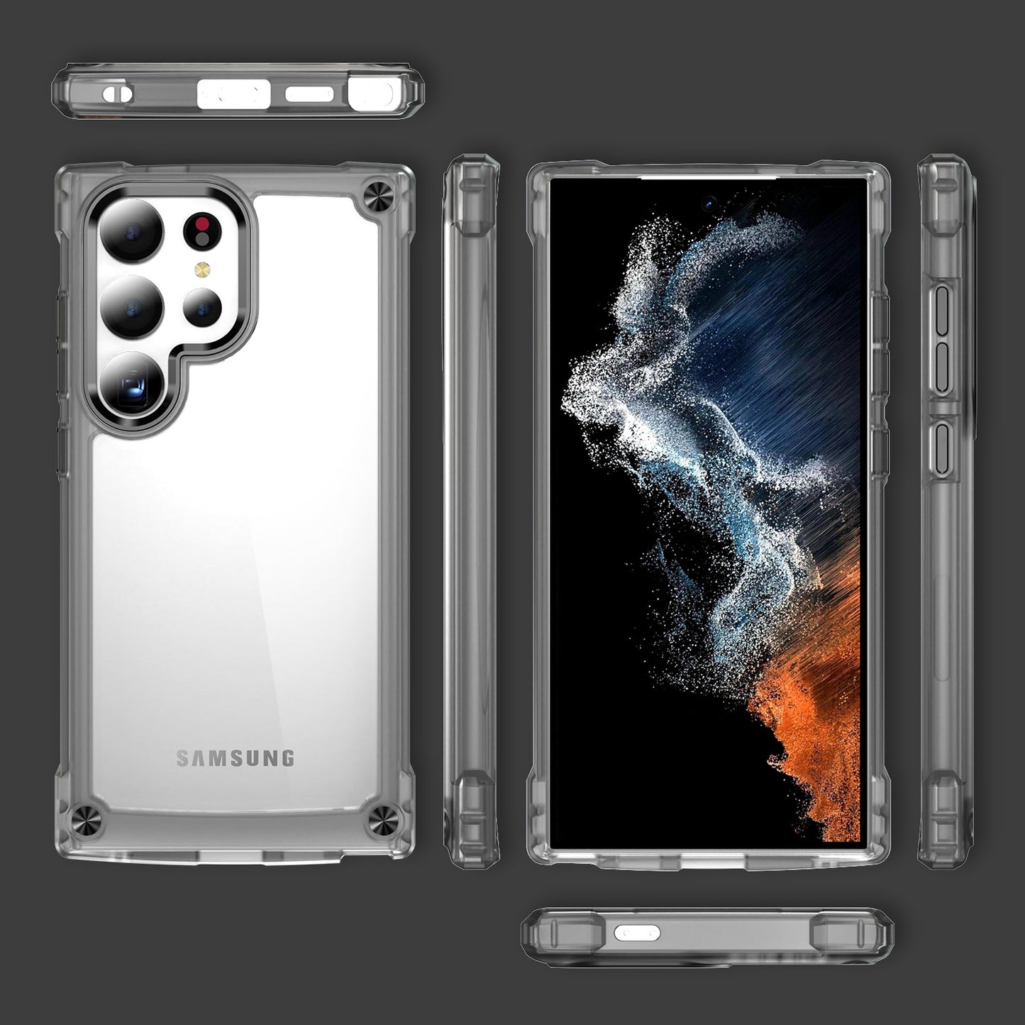 For Samsung Galaxy S24 Ultra Case PC+TPU Skin-touch Clear Phone Cover - Transparent+Black