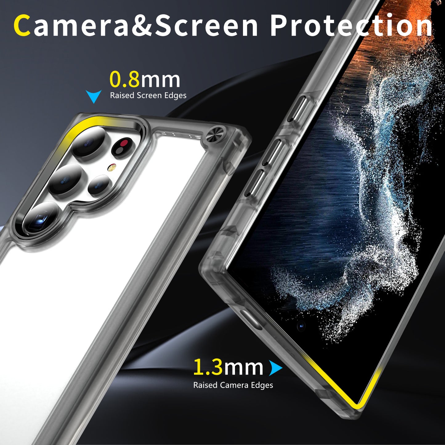 For Samsung Galaxy S24 Ultra Case PC+TPU Skin-touch Clear Phone Cover - Transparent+Black