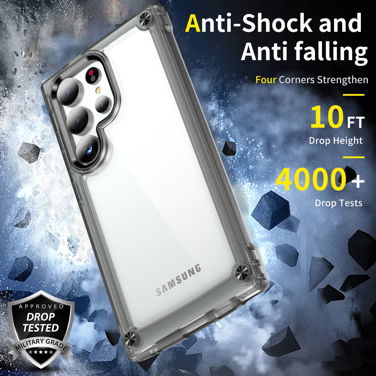 For Samsung Galaxy S24 Ultra Case PC+TPU Skin-touch Clear Phone Cover - Transparent+Black