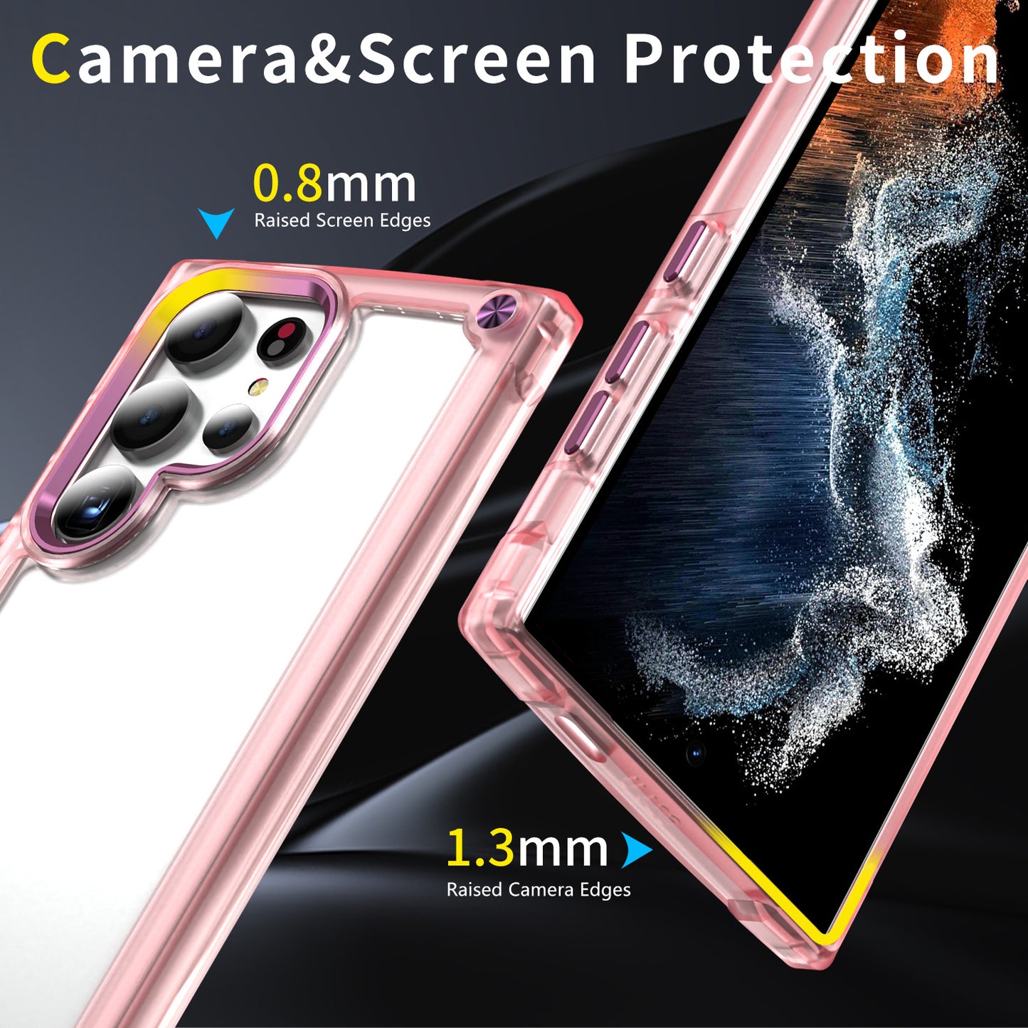 For Samsung Galaxy S24 Ultra Case PC+TPU Skin-touch Clear Phone Cover - Transparent+Pink