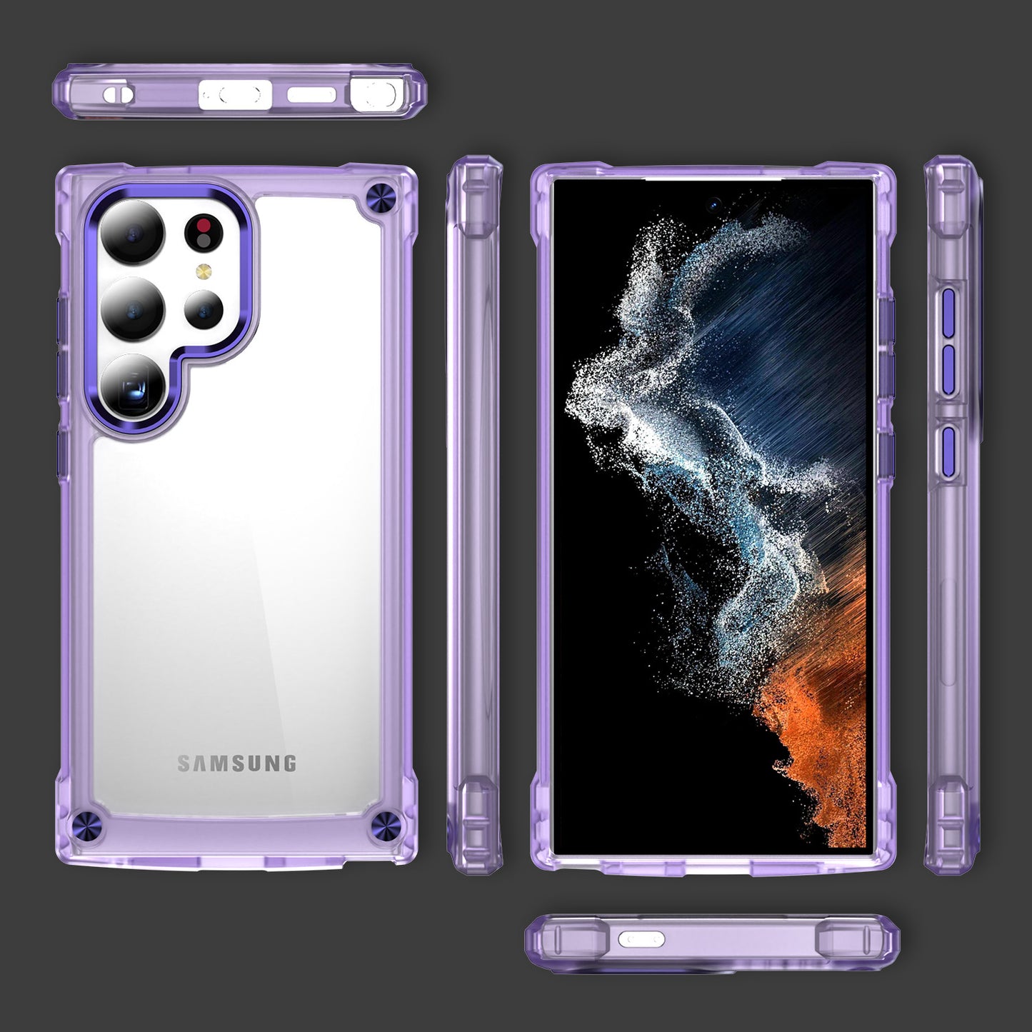 For Samsung Galaxy S24 Ultra Case PC+TPU Skin-touch Clear Phone Cover - Transparent+Purple