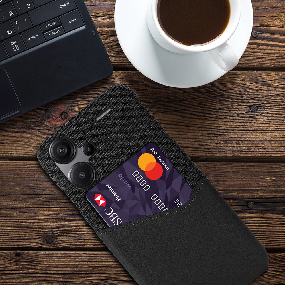 For Xiaomi Redmi Note 13 Pro+ 5G Case Cloth+PU Leather+PC Card Holder Phone Cover - Black