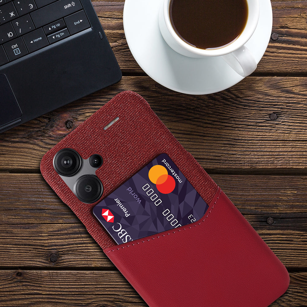 For Xiaomi Redmi Note 13 Pro+ 5G Case Cloth+PU Leather+PC Card Holder Phone Cover - Red