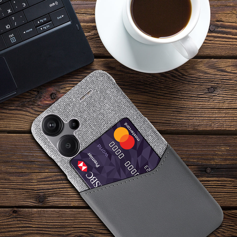 For Xiaomi Redmi Note 13 Pro+ 5G Case Cloth+PU Leather+PC Card Holder Phone Cover - Grey