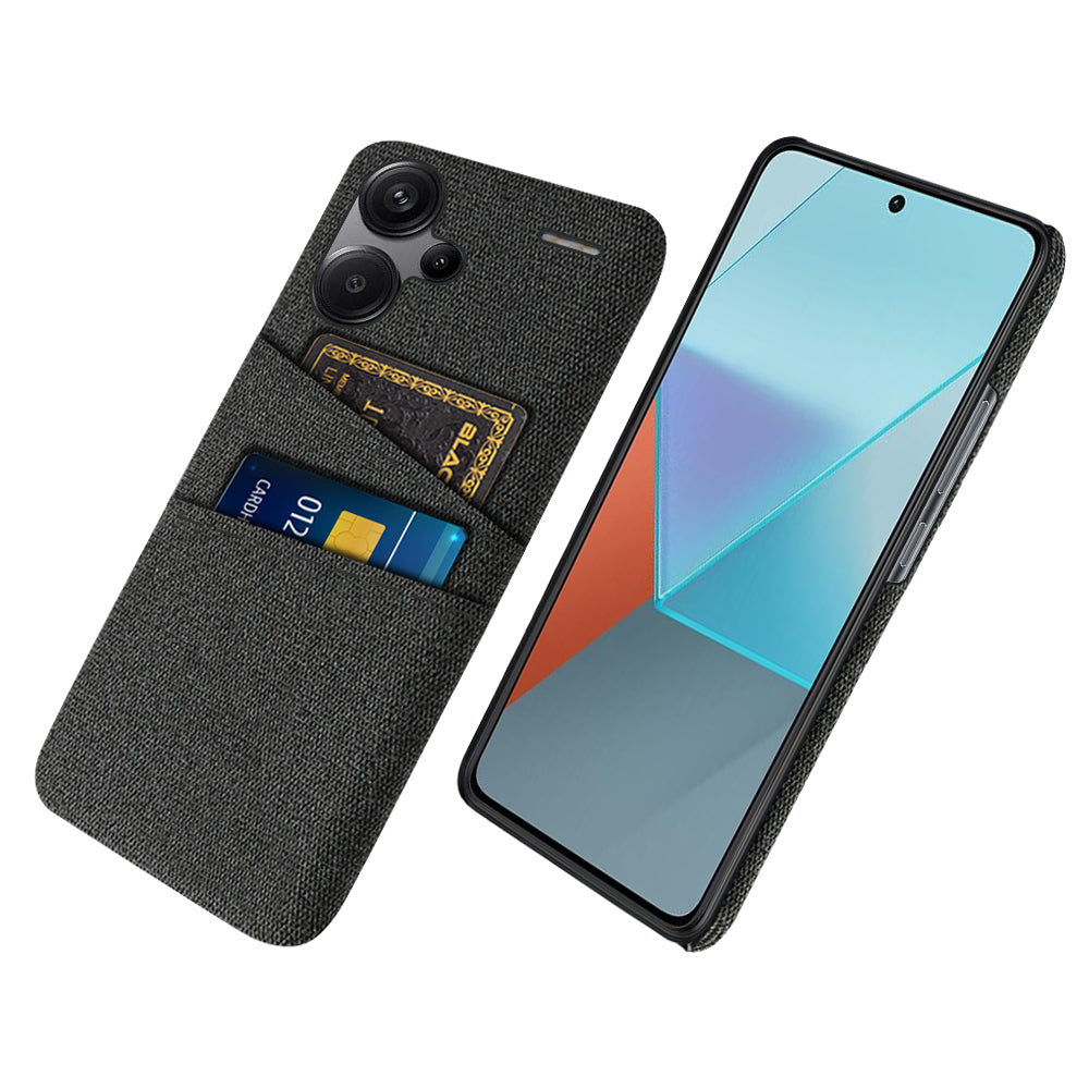 Protective Slim Cover for Xiaomi Redmi Note 13 Pro+ 5G Case Dual Card Holder Hard PC+Cloth Phone Case - Black