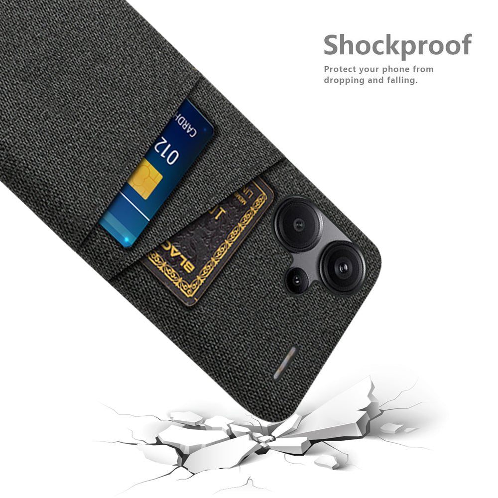Protective Slim Cover for Xiaomi Redmi Note 13 Pro+ 5G Case Dual Card Holder Hard PC+Cloth Phone Case - Black