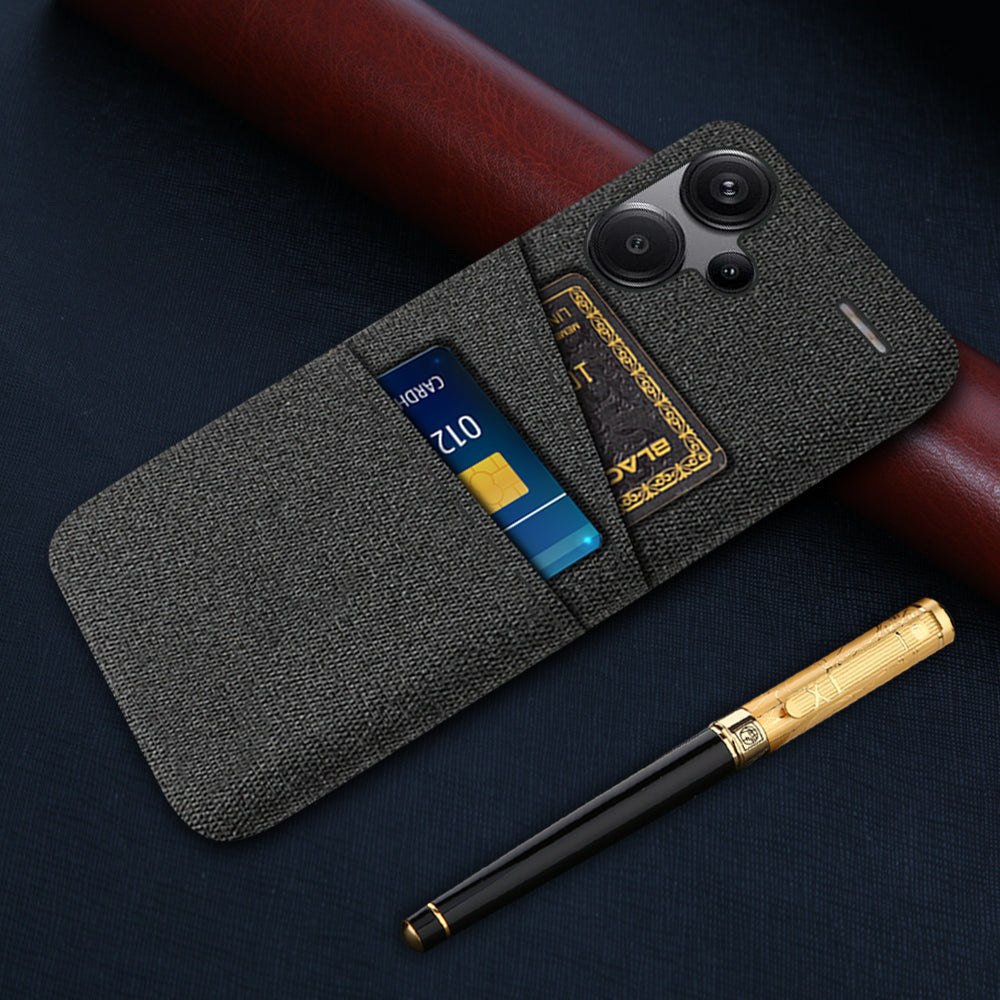 Protective Slim Cover for Xiaomi Redmi Note 13 Pro+ 5G Case Dual Card Holder Hard PC+Cloth Phone Case - Black