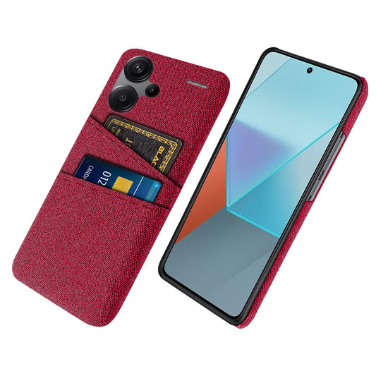 Protective Slim Cover for Xiaomi Redmi Note 13 Pro+ 5G Case Dual Card Holder Hard PC+Cloth Phone Case - Red