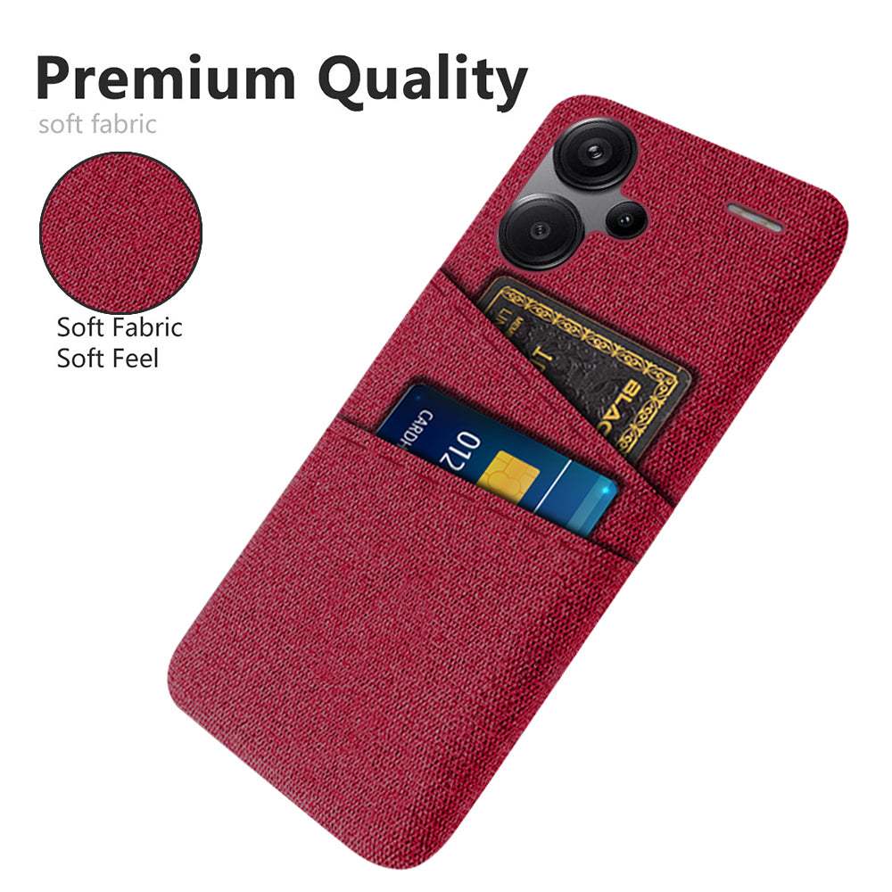 Protective Slim Cover for Xiaomi Redmi Note 13 Pro+ 5G Case Dual Card Holder Hard PC+Cloth Phone Case - Red