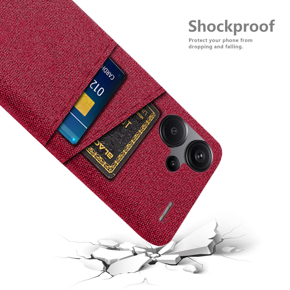 Protective Slim Cover for Xiaomi Redmi Note 13 Pro+ 5G Case Dual Card Holder Hard PC+Cloth Phone Case - Red