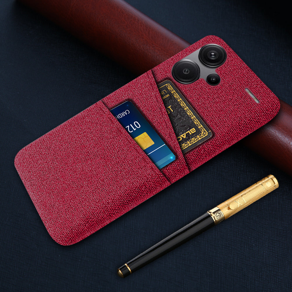 Protective Slim Cover for Xiaomi Redmi Note 13 Pro+ 5G Case Dual Card Holder Hard PC+Cloth Phone Case - Red